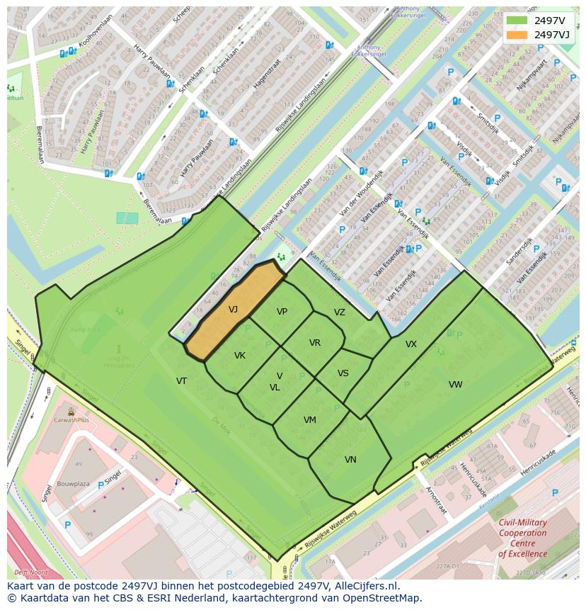 Afbeelding van het postcodegebied 2497 VJ op de kaart.