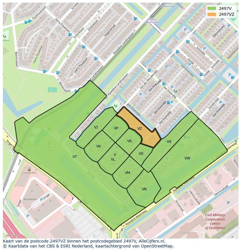 Afbeelding van het postcodegebied 2497 VZ op de kaart.