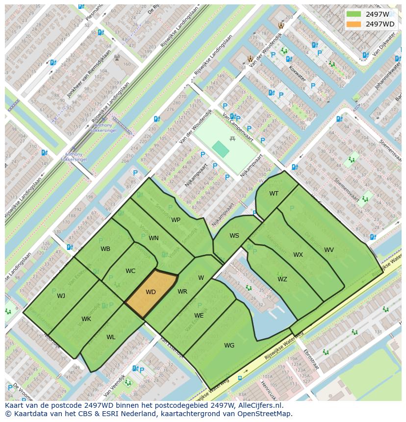 Afbeelding van het postcodegebied 2497 WD op de kaart.