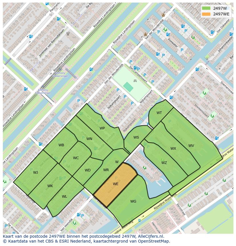 Afbeelding van het postcodegebied 2497 WE op de kaart.