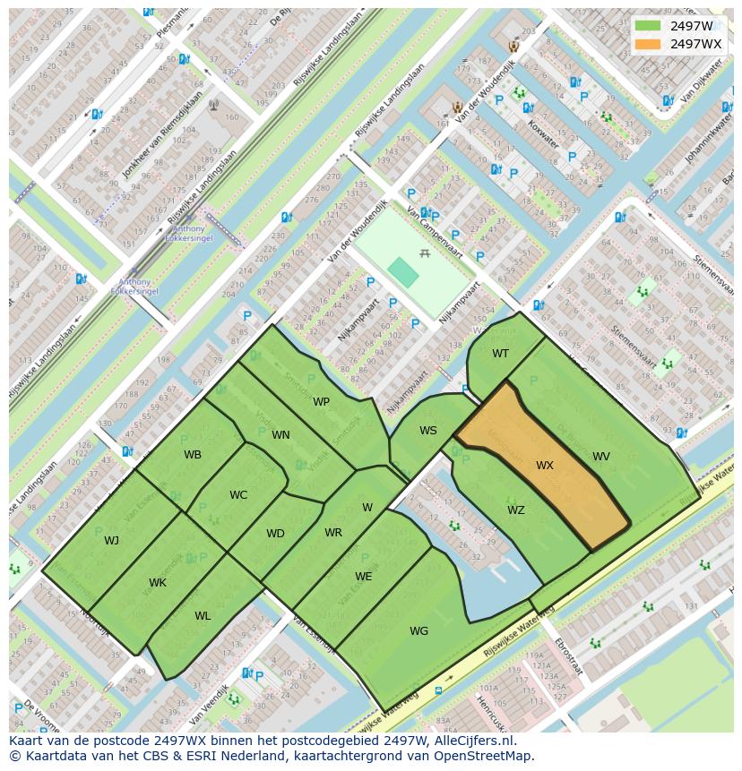 Afbeelding van het postcodegebied 2497 WX op de kaart.