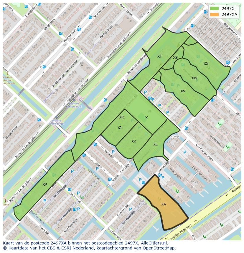 Afbeelding van het postcodegebied 2497 XA op de kaart.