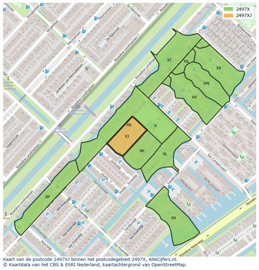 Afbeelding van het postcodegebied 2497 XJ op de kaart.