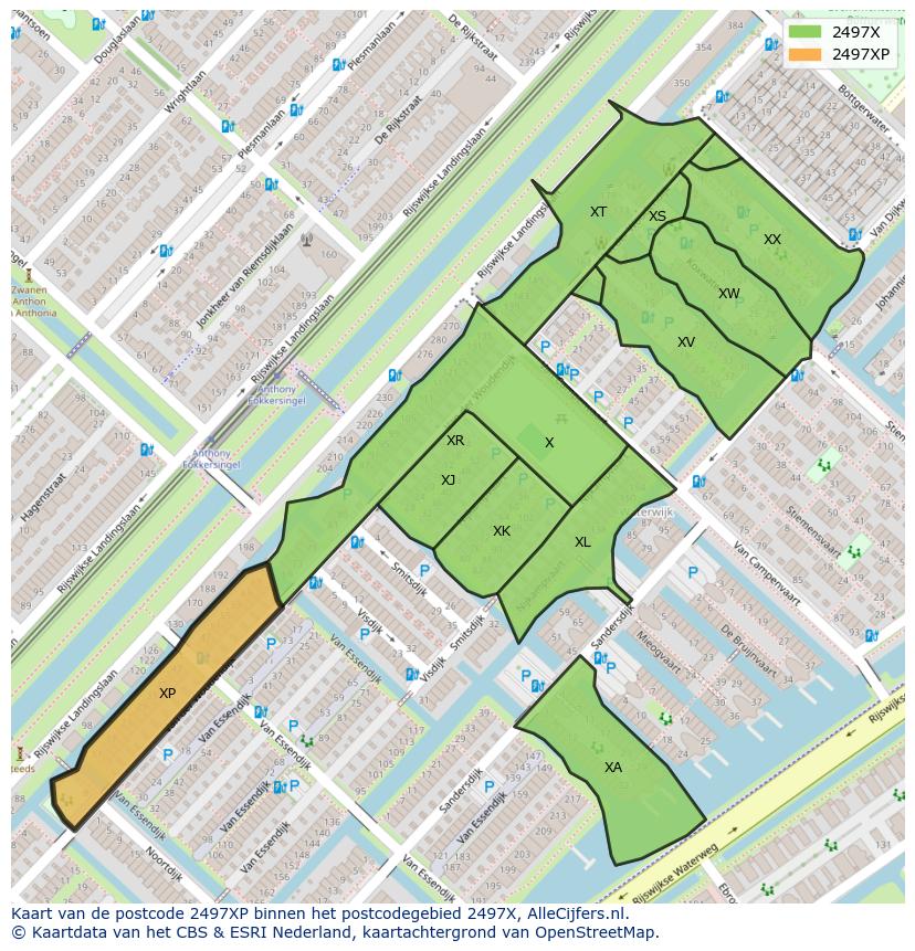 Afbeelding van het postcodegebied 2497 XP op de kaart.