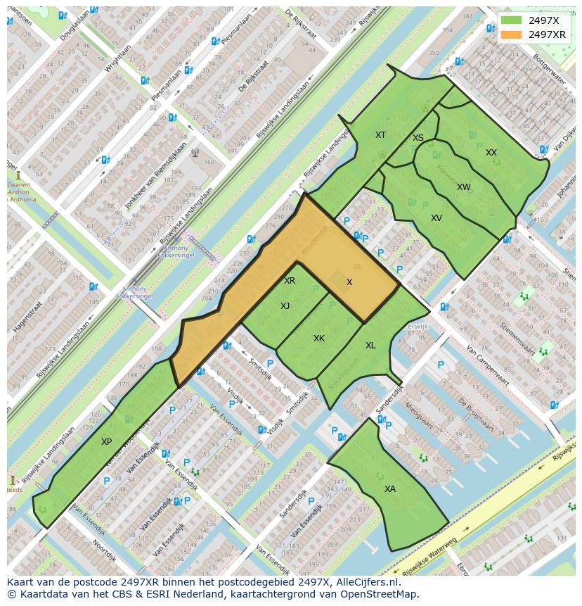 Afbeelding van het postcodegebied 2497 XR op de kaart.