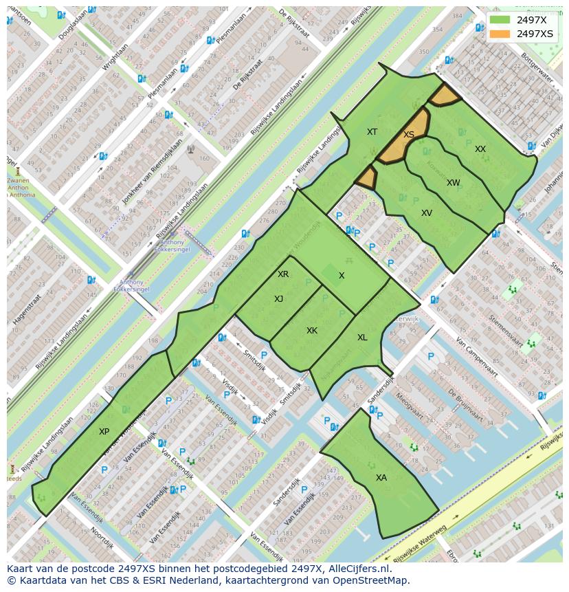 Afbeelding van het postcodegebied 2497 XS op de kaart.