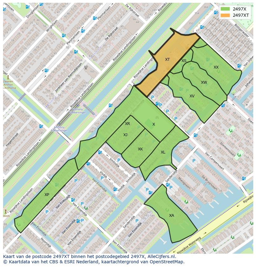 Afbeelding van het postcodegebied 2497 XT op de kaart.