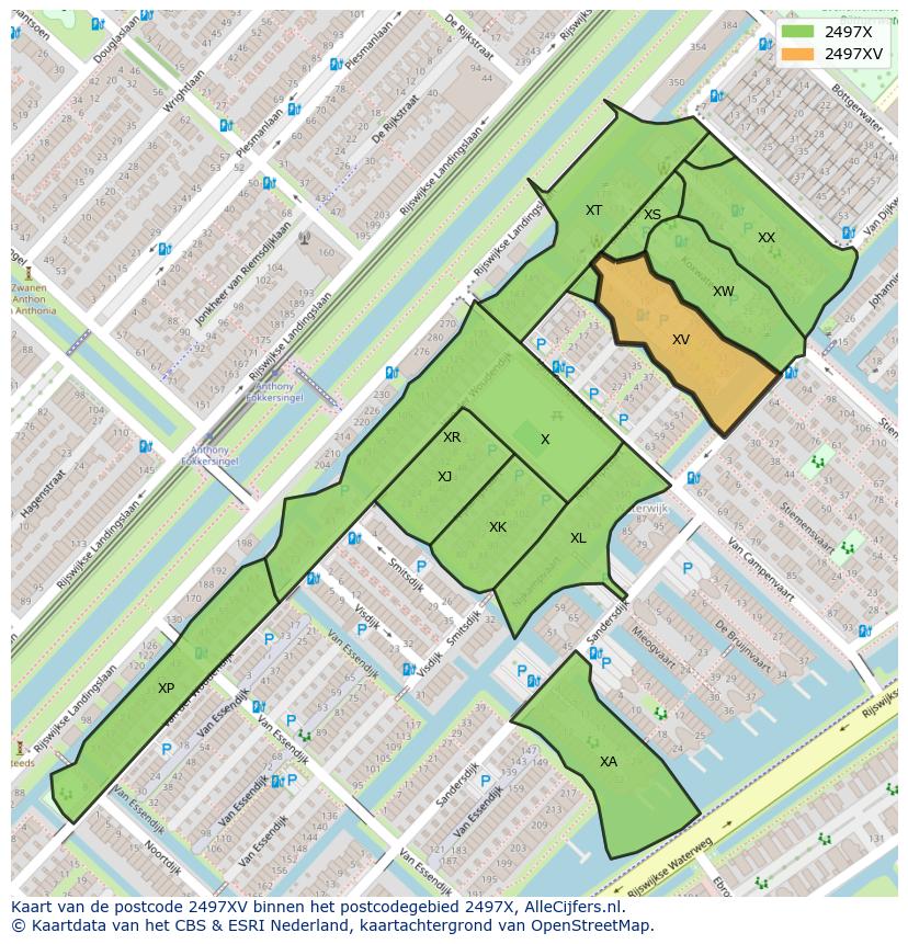 Afbeelding van het postcodegebied 2497 XV op de kaart.