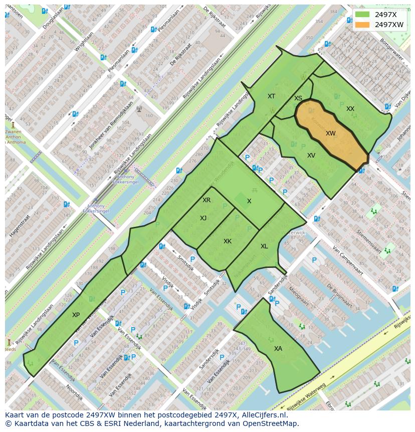 Afbeelding van het postcodegebied 2497 XW op de kaart.