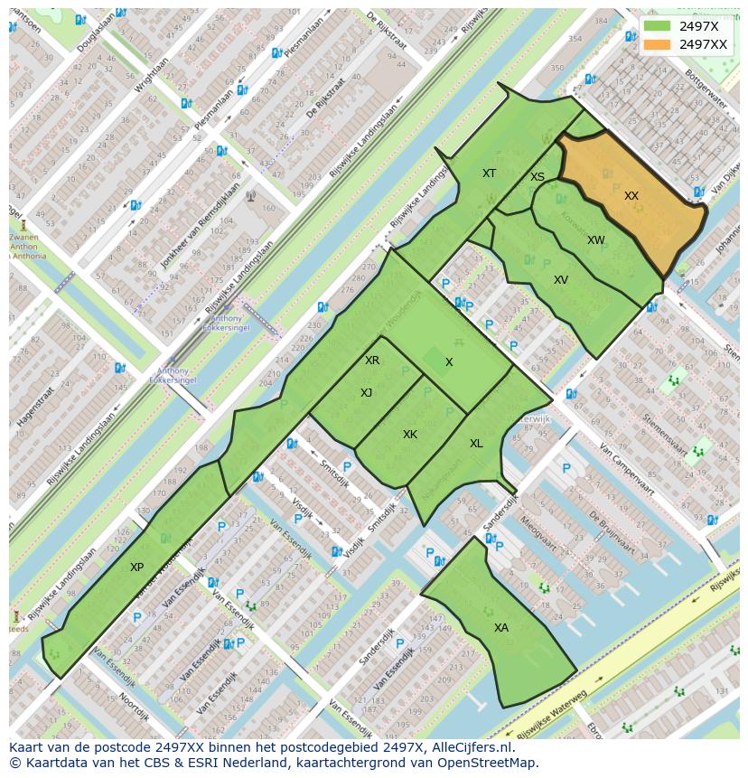 Afbeelding van het postcodegebied 2497 XX op de kaart.