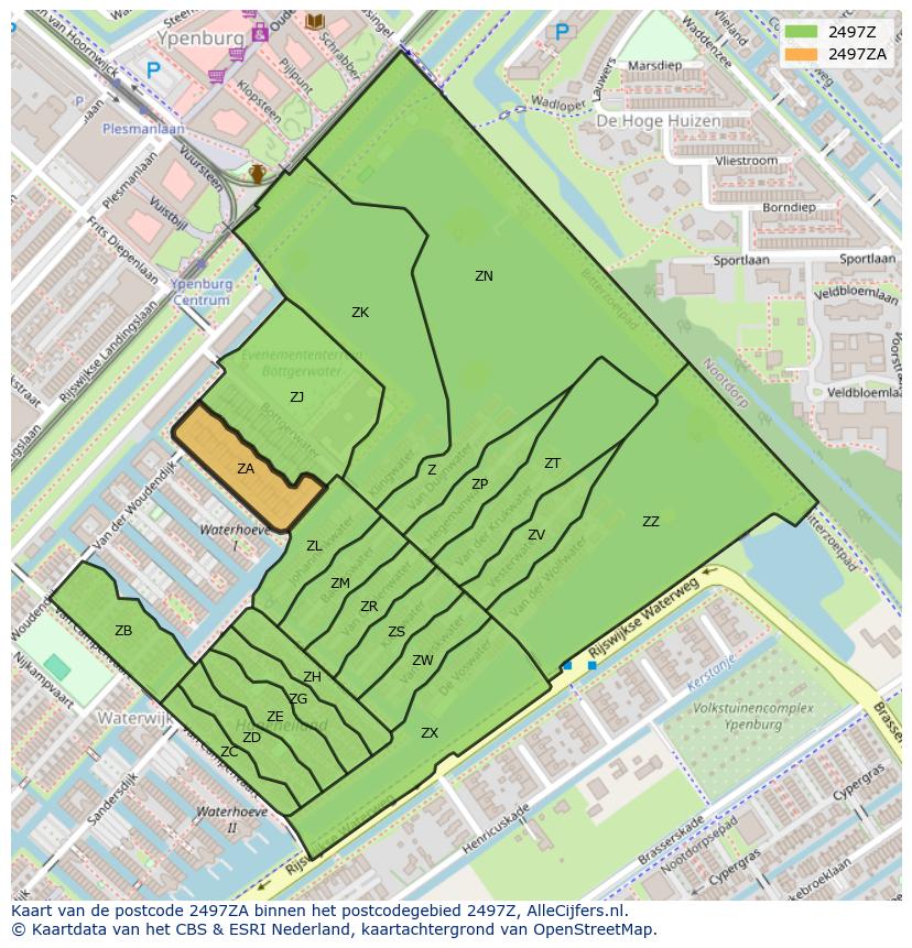 Afbeelding van het postcodegebied 2497 ZA op de kaart.