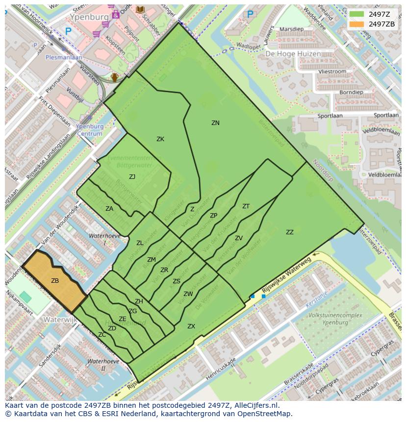 Afbeelding van het postcodegebied 2497 ZB op de kaart.