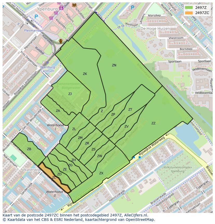 Afbeelding van het postcodegebied 2497 ZC op de kaart.