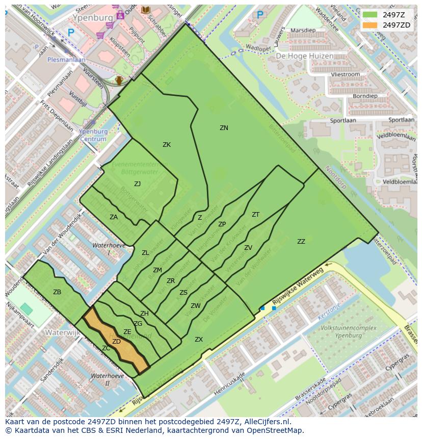 Afbeelding van het postcodegebied 2497 ZD op de kaart.