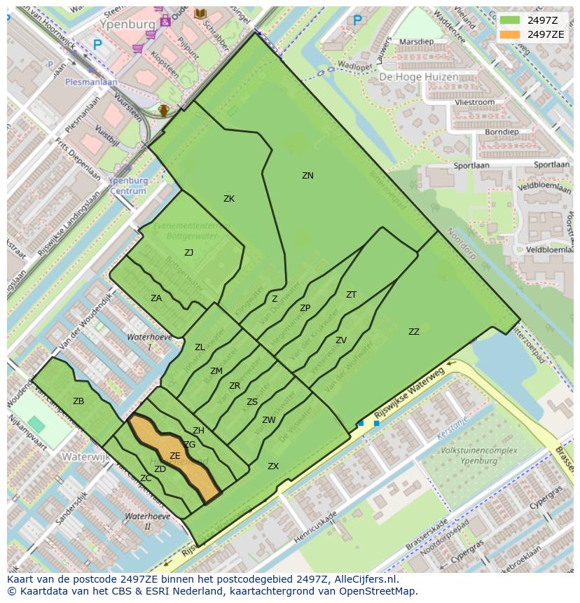 Afbeelding van het postcodegebied 2497 ZE op de kaart.