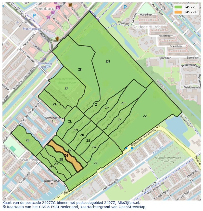 Afbeelding van het postcodegebied 2497 ZG op de kaart.