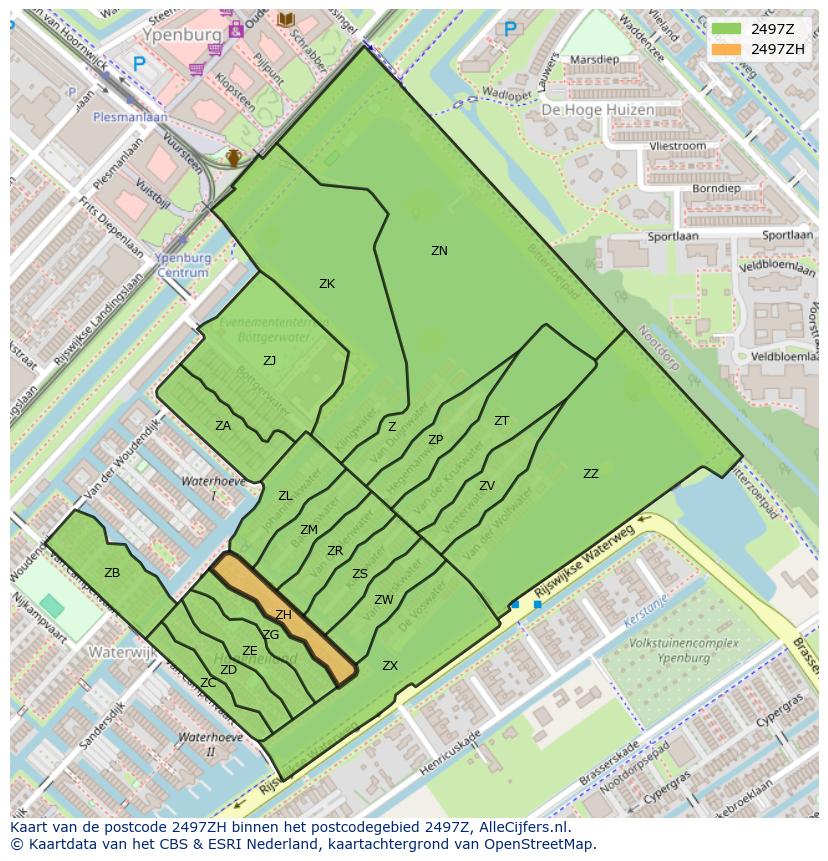 Afbeelding van het postcodegebied 2497 ZH op de kaart.