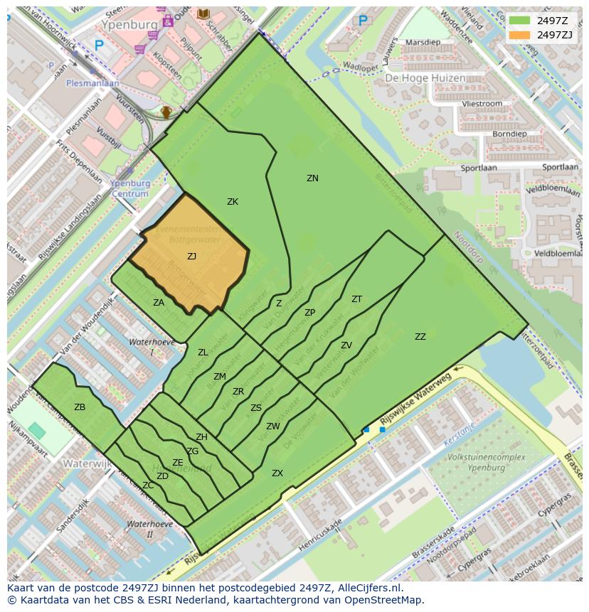 Afbeelding van het postcodegebied 2497 ZJ op de kaart.
