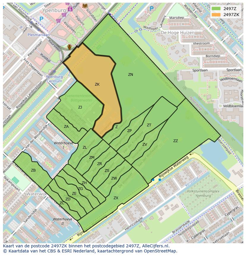 Afbeelding van het postcodegebied 2497 ZK op de kaart.
