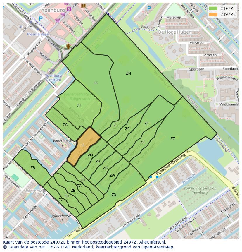 Afbeelding van het postcodegebied 2497 ZL op de kaart.