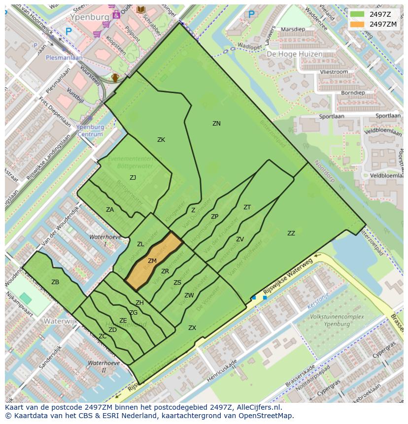 Afbeelding van het postcodegebied 2497 ZM op de kaart.