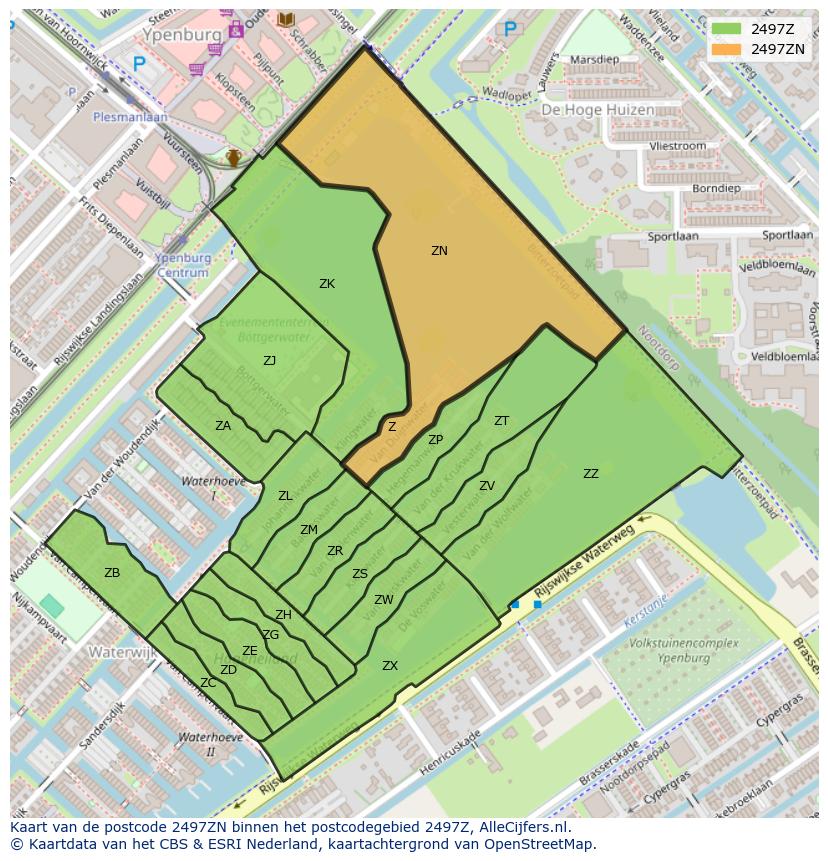 Afbeelding van het postcodegebied 2497 ZN op de kaart.