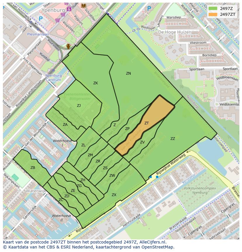 Afbeelding van het postcodegebied 2497 ZT op de kaart.