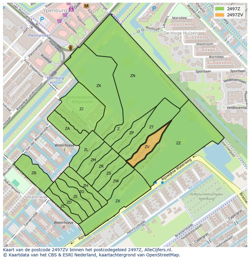 Afbeelding van het postcodegebied 2497 ZV op de kaart.