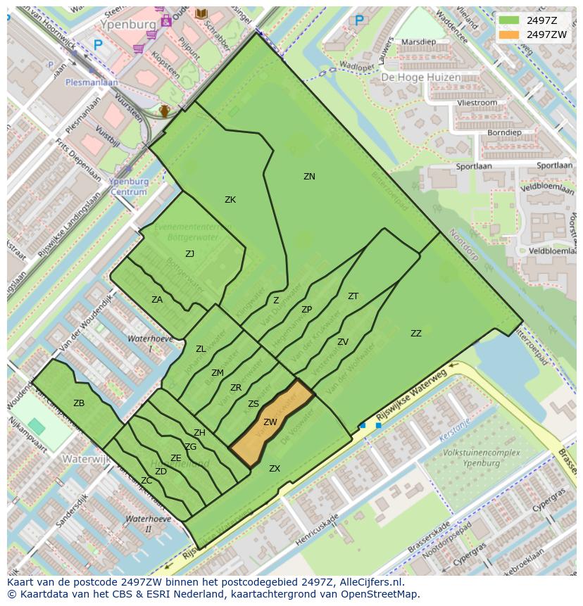 Afbeelding van het postcodegebied 2497 ZW op de kaart.