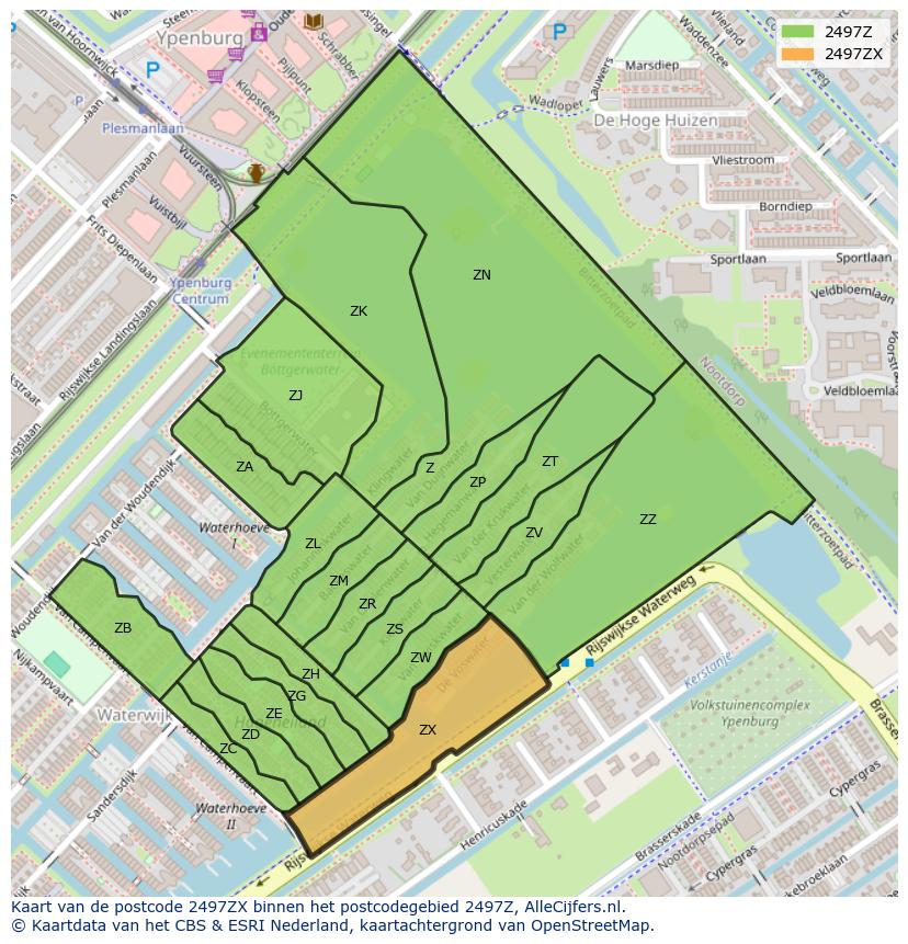 Afbeelding van het postcodegebied 2497 ZX op de kaart.