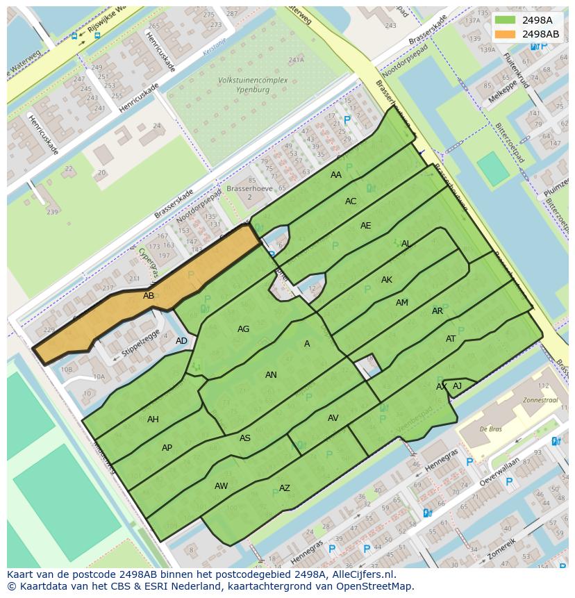 Afbeelding van het postcodegebied 2498 AB op de kaart.