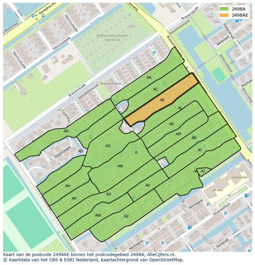 Afbeelding van het postcodegebied 2498 AE op de kaart.