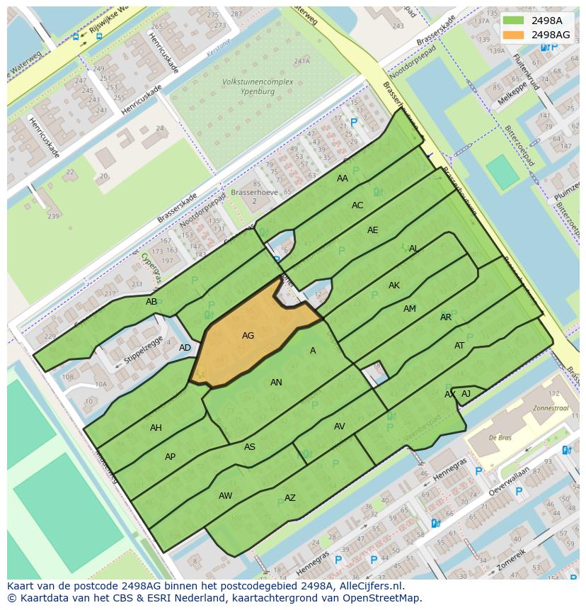 Afbeelding van het postcodegebied 2498 AG op de kaart.