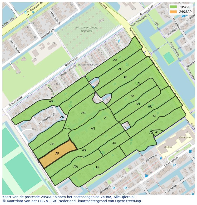 Afbeelding van het postcodegebied 2498 AP op de kaart.