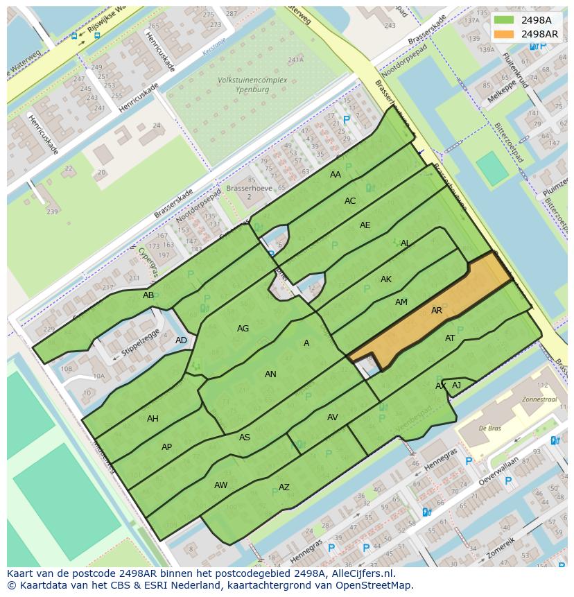 Afbeelding van het postcodegebied 2498 AR op de kaart.