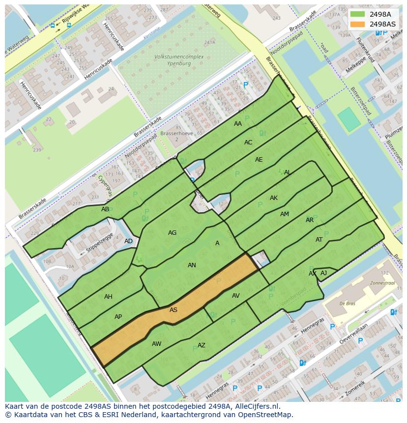 Afbeelding van het postcodegebied 2498 AS op de kaart.