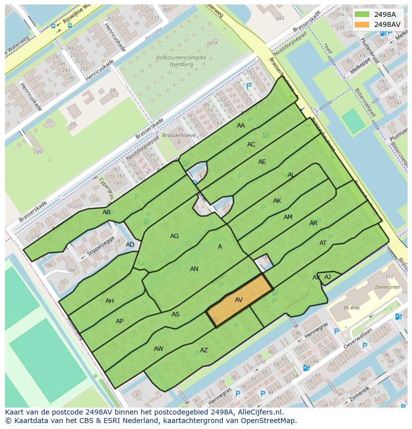 Afbeelding van het postcodegebied 2498 AV op de kaart.