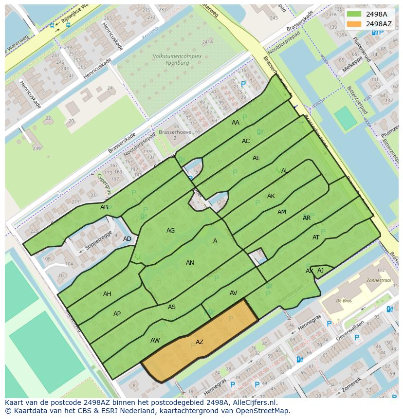 Afbeelding van het postcodegebied 2498 AZ op de kaart.