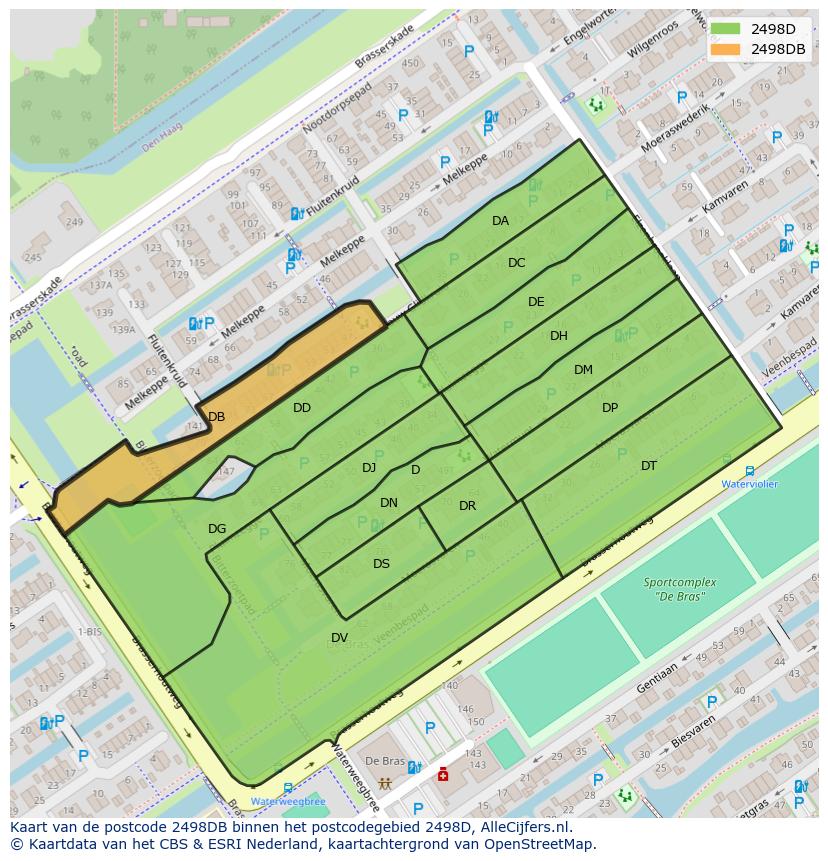 Afbeelding van het postcodegebied 2498 DB op de kaart.