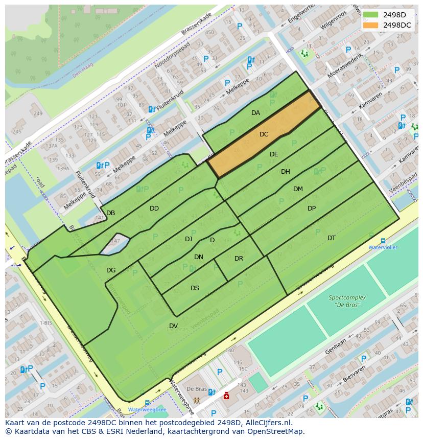 Afbeelding van het postcodegebied 2498 DC op de kaart.