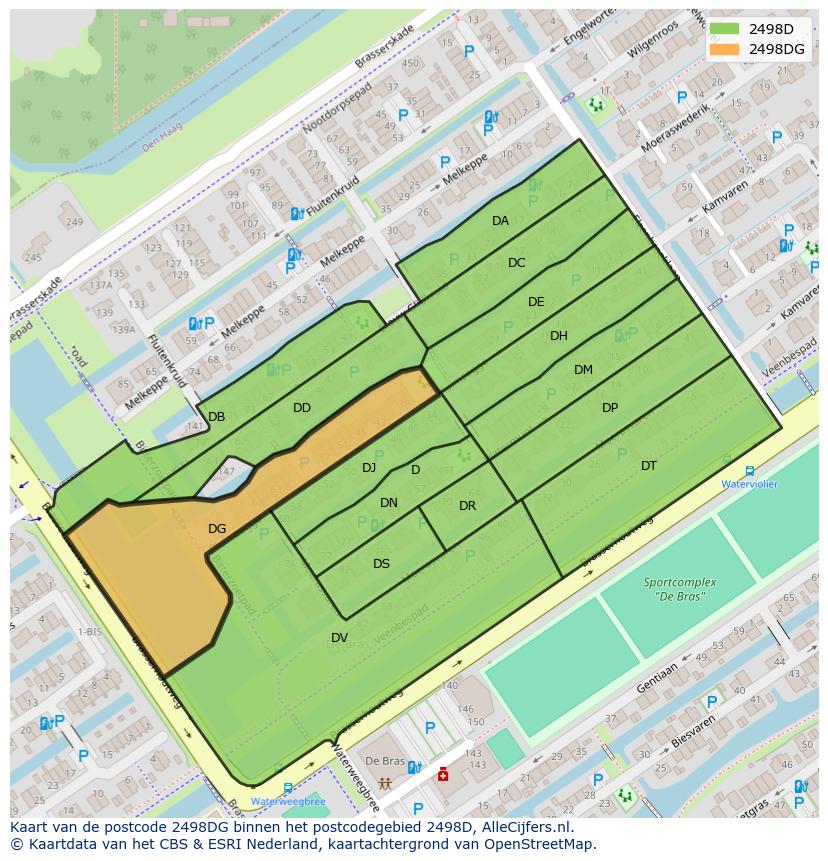 Afbeelding van het postcodegebied 2498 DG op de kaart.