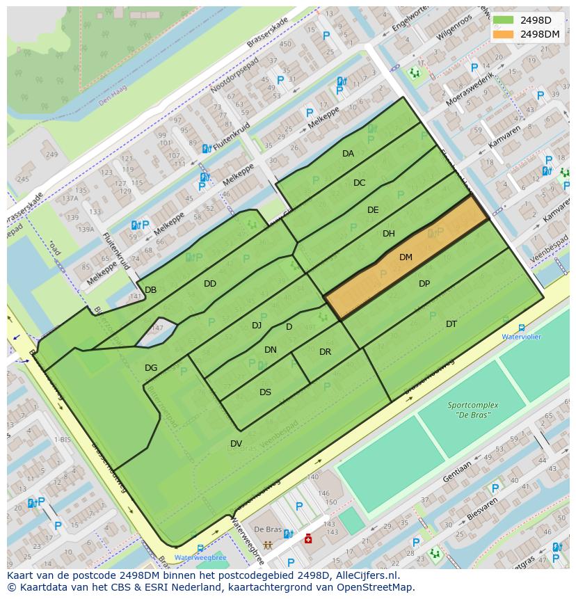 Afbeelding van het postcodegebied 2498 DM op de kaart.