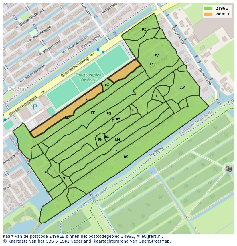 Afbeelding van het postcodegebied 2498 EB op de kaart.