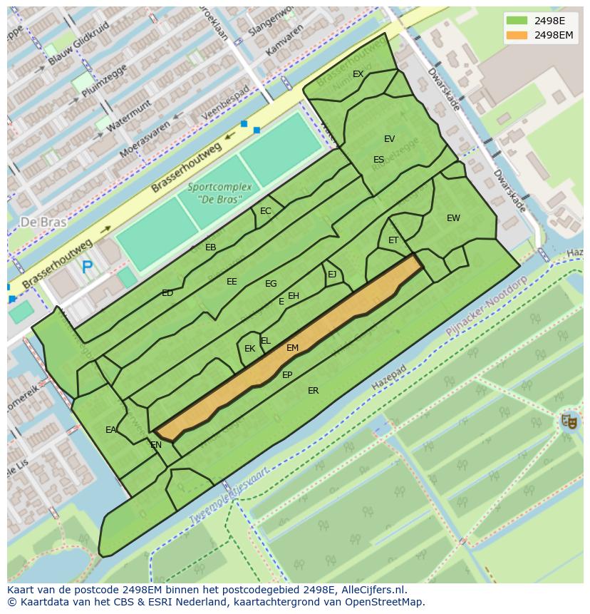 Afbeelding van het postcodegebied 2498 EM op de kaart.