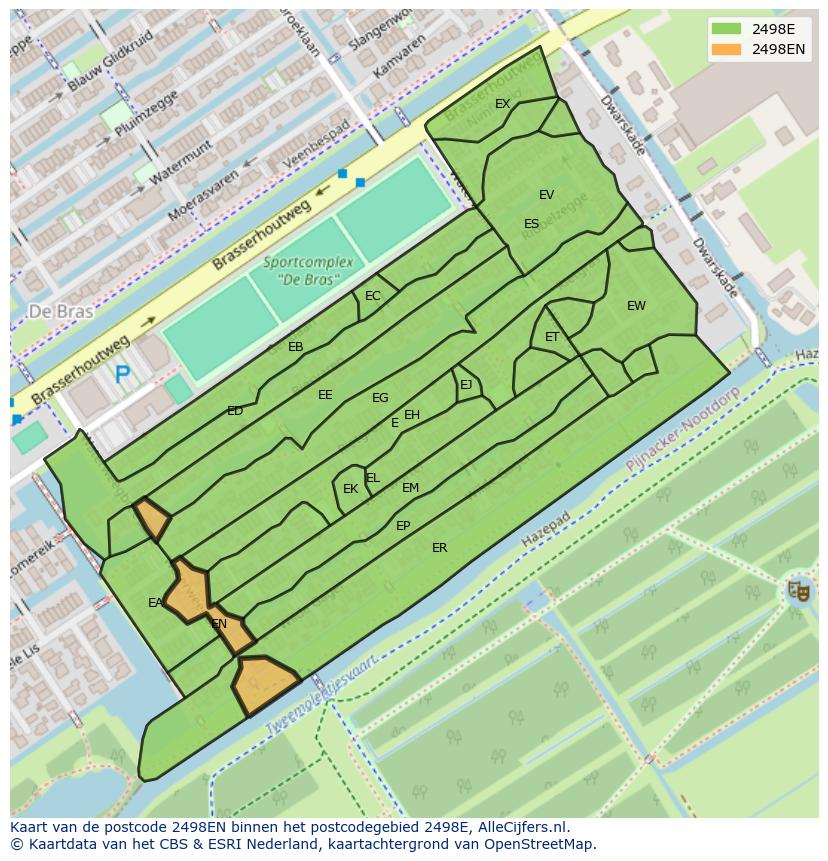 Afbeelding van het postcodegebied 2498 EN op de kaart.