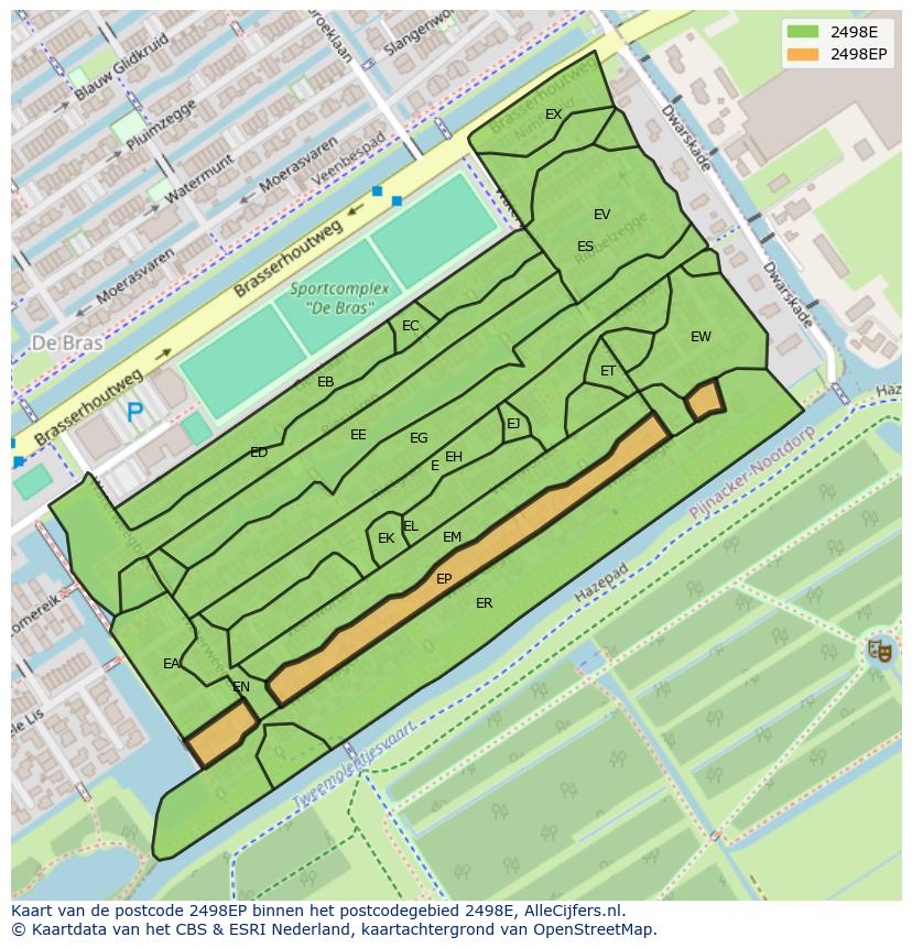 Afbeelding van het postcodegebied 2498 EP op de kaart.