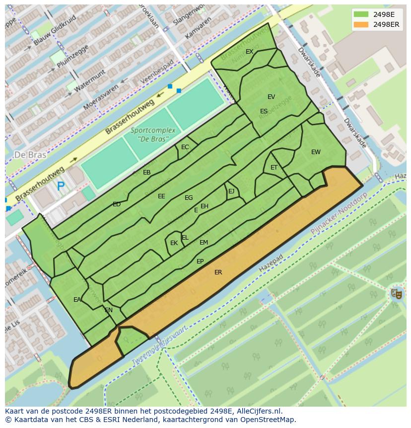 Afbeelding van het postcodegebied 2498 ER op de kaart.