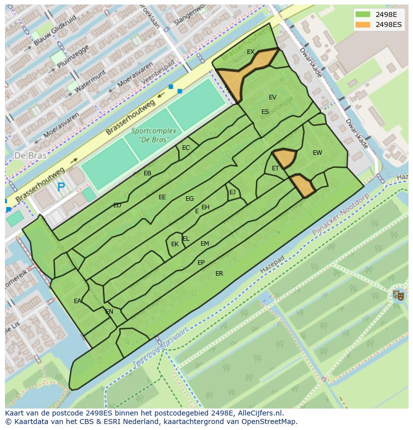 Afbeelding van het postcodegebied 2498 ES op de kaart.