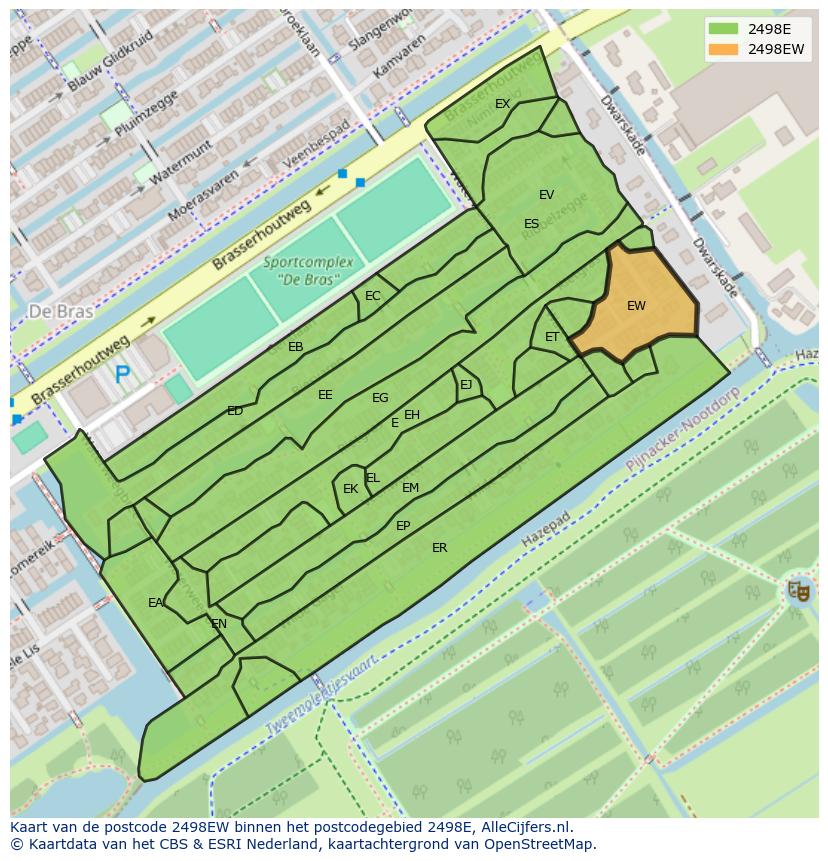 Afbeelding van het postcodegebied 2498 EW op de kaart.