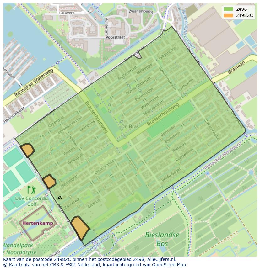 Afbeelding van het postcodegebied 2498 ZC op de kaart.